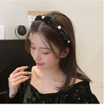 MY30631 韓國秋冬2021年新款寬邊珍珠絲絨髮箍高顱頂小眾壓發頭箍女髮飾