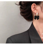 MY33128韓國黑色蝴蝶結耳環小眾設計感純銀耳釘高級氣質2021年新款潮