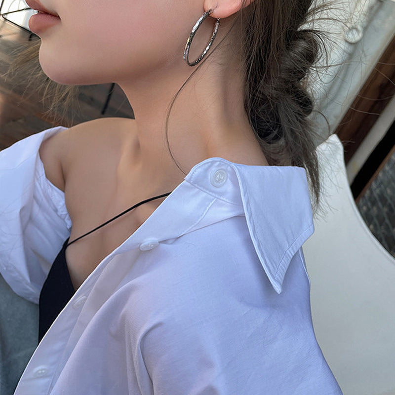 MY33878歐美紋理感耳圈素圈耳環小眾設計感輕奢高級感耳環耳飾女