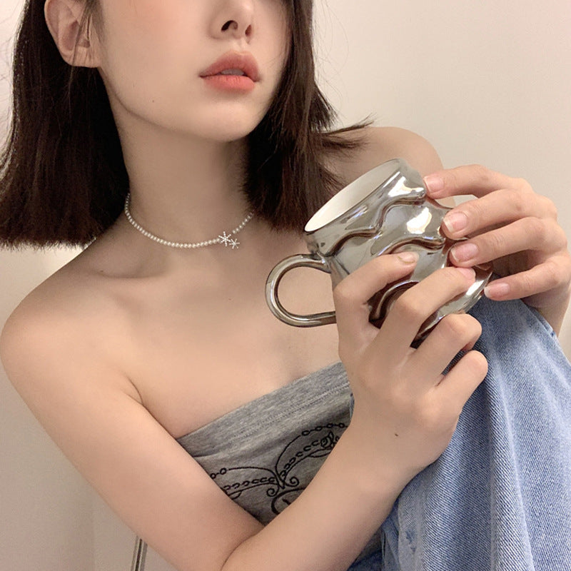 MY30049日韓高級感時尚珍珠六芒星項鍊女輕奢小眾設計感鎖骨鏈簡約頸鍊