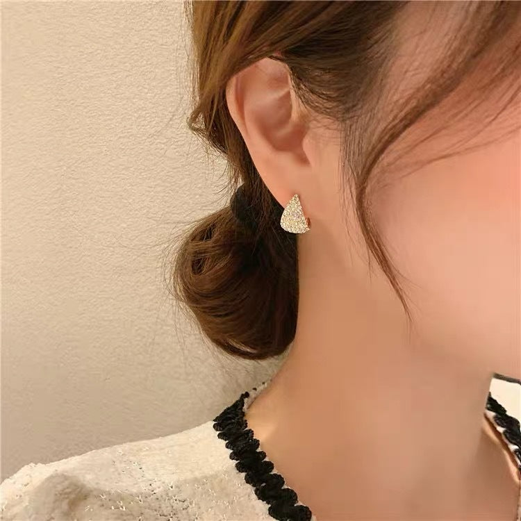 MY33098法式複古水滴鋯石耳環女韓國簡約百搭氣質耳釘耳飾冷淡風S925銀針