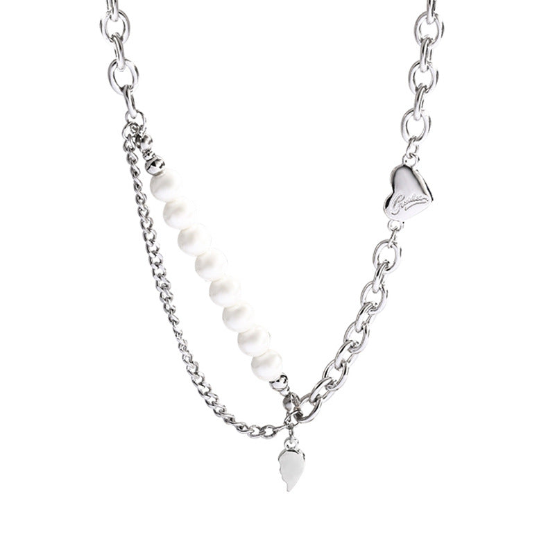 MY30681 新款珍珠拼接項鍊女鈦鋼輕奢高級小眾設計感頸鍊鎖骨鏈