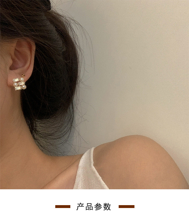 MY33603韓國ins簡約氣質方形珍珠耳釘女925銀針時尚百搭耳環耳飾