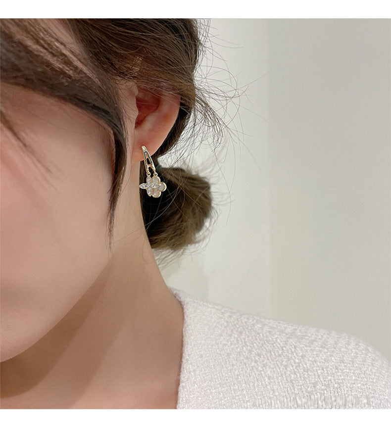 MY33795韓國新款雙層貝母四葉草耳墜ins小眾設計高級感耳環氣質銀針耳飾